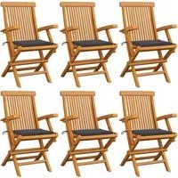 Sedie da Giardino con Cuscini Antracite 6 pz Massello di Teak 3062541