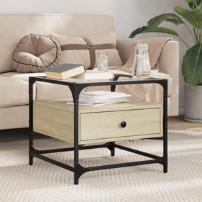 Tavolino Con Piano İn Vetro Rovere Sonoma 50x50x45 Cm Acciaio /