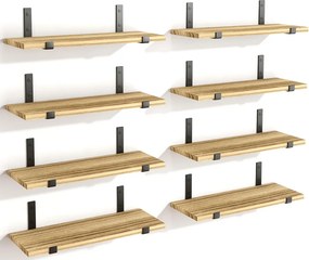 Set 8 Mensole da Parete 40x15x1,5 cm Staffe Nero Scaffalatura da Muro in Legno Rovere...