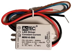 Mini Led Driver IP65 Corrente Costante 500mA 6V-12VDC 6W 48X38X21mm