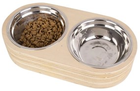 Set di 2 ciotole in metallo con base in legno chiaro Pet, larghezza 18 cm Dinner Time - PT LIVING