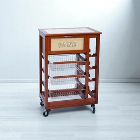 Carrello portafrutta con portapane e portabottiglie Ciliegio
