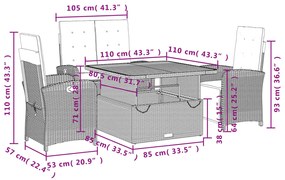 Set da Pranzo da Giardino 4 pz con Cuscini Nero in Polyrattan