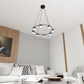 Lampadario Moderno 8 Luci Starlit In Acciaio Nero Ad Anello E Cilindri