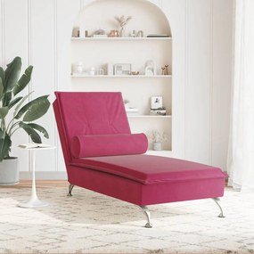 Chaise longue massaggi con cuscino a rullo rosso vino velluto