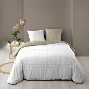 Set copripiumino e federa bianco/beige in cotone per letto matrimoniale 200x200 cm Cadria – douceur d'intérieur