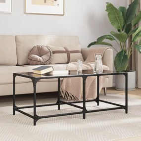 Tavolino Con Piano İn Vetro Nero 98,5x50x40 Cm Acciaio /
