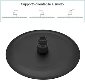 Set doccia nero opaco con braccio 33 cm e soffione tondo 25 cm