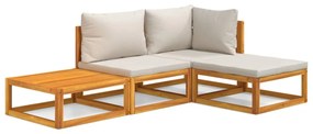 Set salotto giardino 4pz cuscini grigio chiaro legno massello