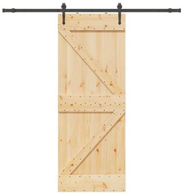 Porta Scorrevole Con Set Hardware 80x210 Cm Legno Massello Pino /