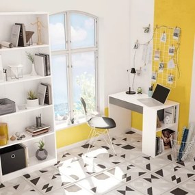 Scrivania Con Cassetto Moderna 101x50x73 Reversibile Con Ripiani Laterali Bianca