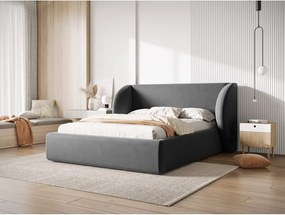 Letto matrimoniale imbottito grigio scuro con contenitore con griglia 200x200 cm Miley - Micadoni Home