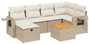 Set Divani da Giardino 7 pz con Cuscini Beige in Polyrattan