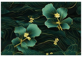 Carta da parati autoadesiva – Fiore lussuoso verde-oro