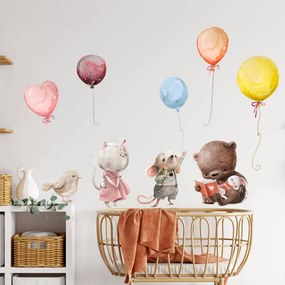 Adesivi per bambini - Animaletti con palloncini nei colori pastello | Inspio