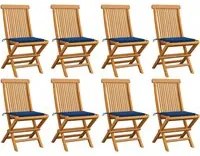 Sedie da Giardino con Cuscini Blu Reale 8 pz Massello di Teak cod mxl 8320