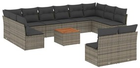 Set divani da giardino 13 pz con cuscini grigio in polyrattan