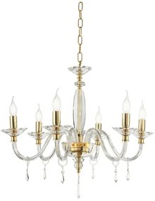 Lampadario FIAMMA in cristallo e vetro trasparente D70 cm finitura oro 6 LUCI