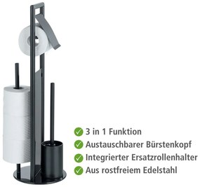 Porta carta igienica nero opaco in acciaio inox con supporto con spazzola Ravina – Wenko