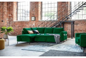 Divano letto angolare in velluto verde scuro (angolo sinistro) Lofty Lilly - Miuform