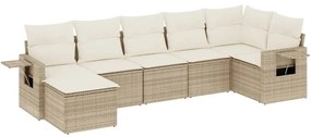 Set Divani da Giardino 7 pz con Cuscini Beige in Polyrattan