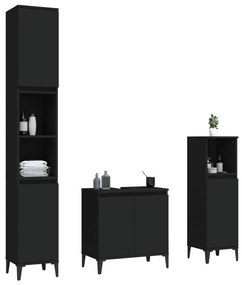 Set mobili da bagno 3 pz nero in legno multistrato