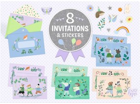 Set di inviti per festa di bambini - Animali in festa