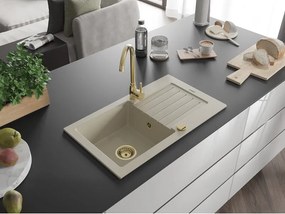 Mexen Pablo lavello in granito a 1 vasca con scolapiatti e rubinetto da cucina Telma, beige - 6510-69-670200-50