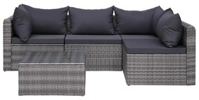 Set Divani da Giardino 7 pz con Cuscini in Polyrattan Grigio