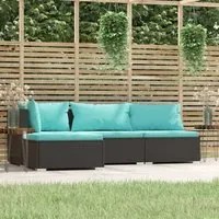 Set Divani da Giardino 4 pz con Cuscini in Polyrattan Nero 317534