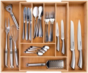 Portaposate da Cassetto - Organizer Casetti Cucina Estensibile 46 x 34-56,5 x 6 cm - Organizzatore Cassetti con 6 a 8 Scomparti - Per Utensili da