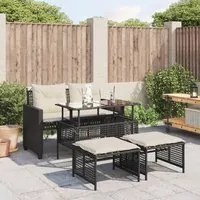 Set Divani da Giardino 4 pz con Cuscini Nero Polyrattan Vetro 368134