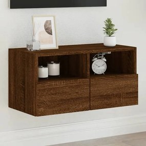 Mobile Tv A Parete Rovere Marrone 60x30x30 Cm Legno Multistrato /