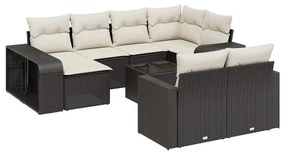 Set divani da giardino 11 pz con cuscini in polyrattan nero