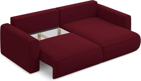 Divano angolare burgundy allungabile/con contenitore (con penisola a destra/con chaise lounge) con rivestimento in velluto Kapua – Makamii