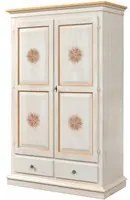 Armadio 2 porte legno shabby avorio pennellato e decori 125x61x200