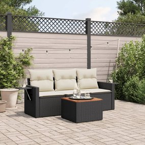 Set divani da giardino 4 pz con cuscini nero in polyrattan