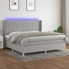 Letto a molle materasso e led grigio chiaro 200x200 cm tessuto