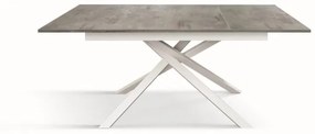 Tavolo VOLPAIA in legno, finitura grigio cemento e base in metallo verniciato bianco, allungabile 160&#215;90 cm &#8211; 210&#215;90 cm