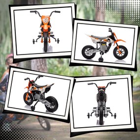 Moto Elettrica per Bambini 3-6 Anni 107x56x70 cm Batteria 12V e Rotelle Rimovibili Arancione...