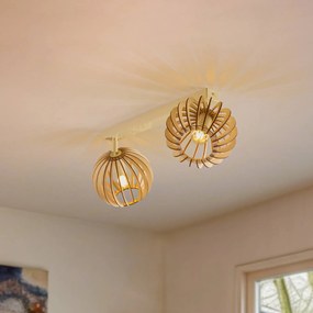 Argon Plafoniere Paz bianco sfere con lamelle in legno, a 2 luci.