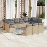 Set Divano da Giardino 13 pz con Cuscini Beige in Polyrattan 3218389