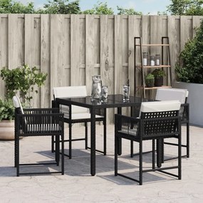 Sedie da giardino con cuscini 4 pz nere in polyrattan