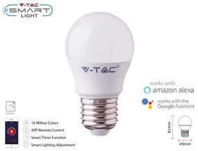 V-TAC Smart Lampada Led Bulb E27 G45 4,5W WiFi RGB CCT Dimmerabile APP Compatible Amazon Alexa Google Home SKU-2755