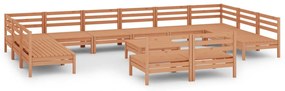 Set salotto da giardino 13 pz in legno massello di pino miele