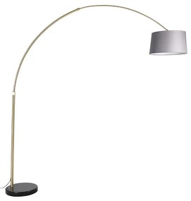 Lampada ad arco in ottone con marmo e paralume in tessuto grigio 45 cm - XXL