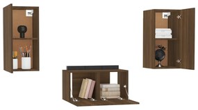 Set mobili porta tv 3 pz rovere marrone in legno multistrato