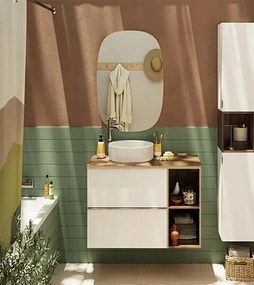Mobile sottolavabo e lavabo con organizer per cosmetici Modern per vasca centrale bianco e miele in truciolare L 60 x H 55 x P 45 cm 2 cassetti, top incluso