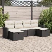 Set Divano da Giardino 6 pz con Cuscini Nero in Polyrattan 3325422