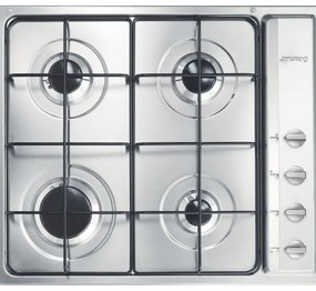 Piano cottura 4 fuochi L 58.5 cm S64S SMEG silver griglie in acciaio smaltato